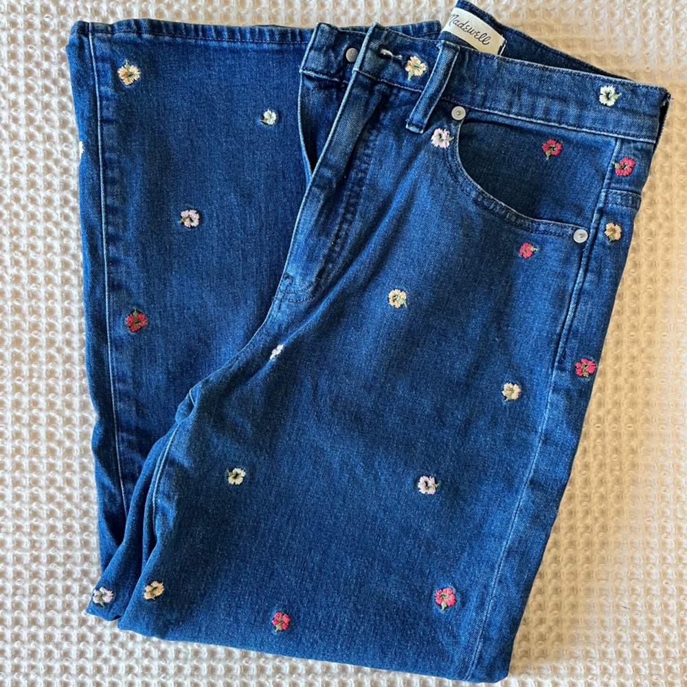 Madewell Flower Embroidered Wide Leg Jeans